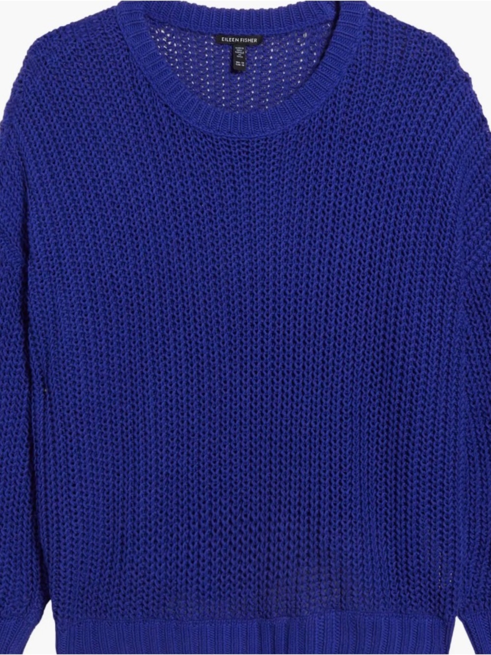 New 100% Organic Cotton Eileen Fisher Royal Blue Crewneck Open Stitch Sweater L - Picture 11 of 11